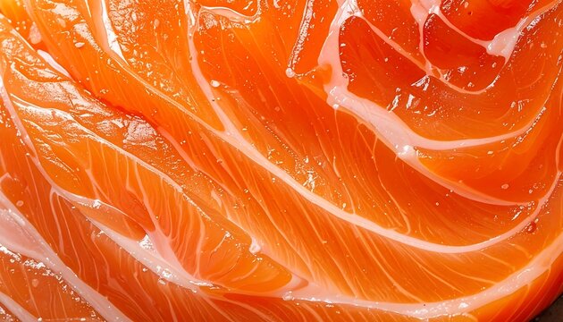 Fresh salmon fillet texture with vibrant orange marbling macro close-up