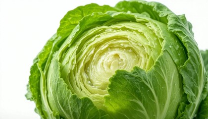 Obraz premium Fresh Green Cabbage Halved Isolated on White Background 