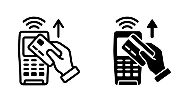 Contactless Payment Icons, NFC Card Transaction, Wireless Credit Card Terminal, Digital Wallet Technology