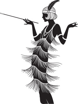 flapper girl dancing with feather and beads