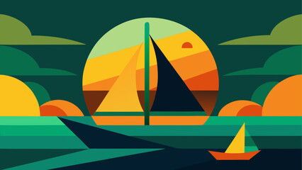 Silhouette of circus tent at sunset on calm water with reflection © Devili
