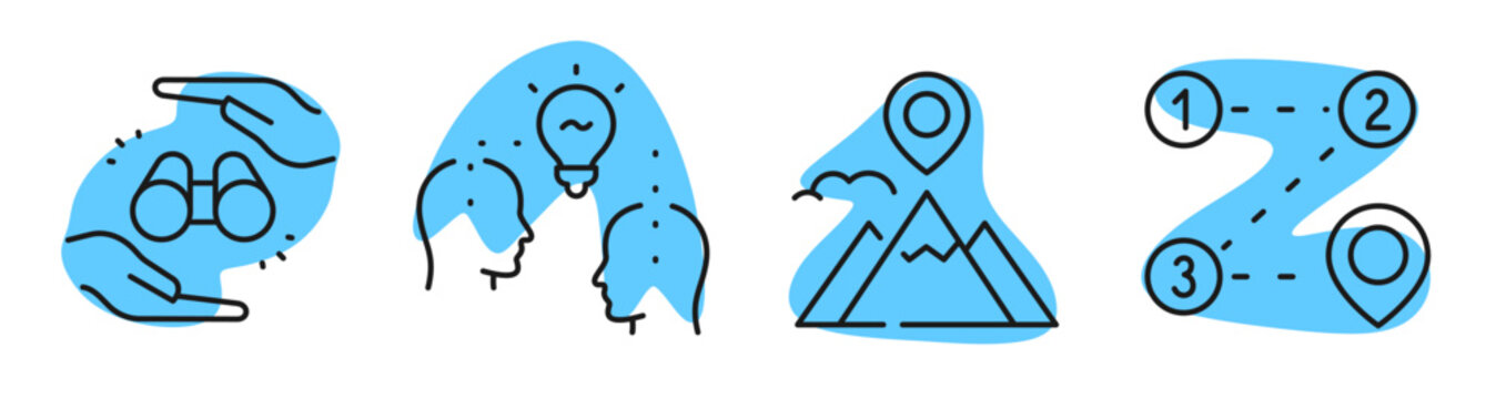 Concept icons showing protection idea and navigation on white background. Editable stroke