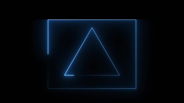 Geometric triangle animation in square frame. Geometric triangle blue neon design. Geometric triangle modern motion graphic on black background for tech.