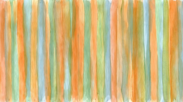 Seamless Watercolor Pattern of Vertical Organic Bands in Warm Orange, Peach, Blue and Green, Soft Blended Edges and Hand-Painted Transparency