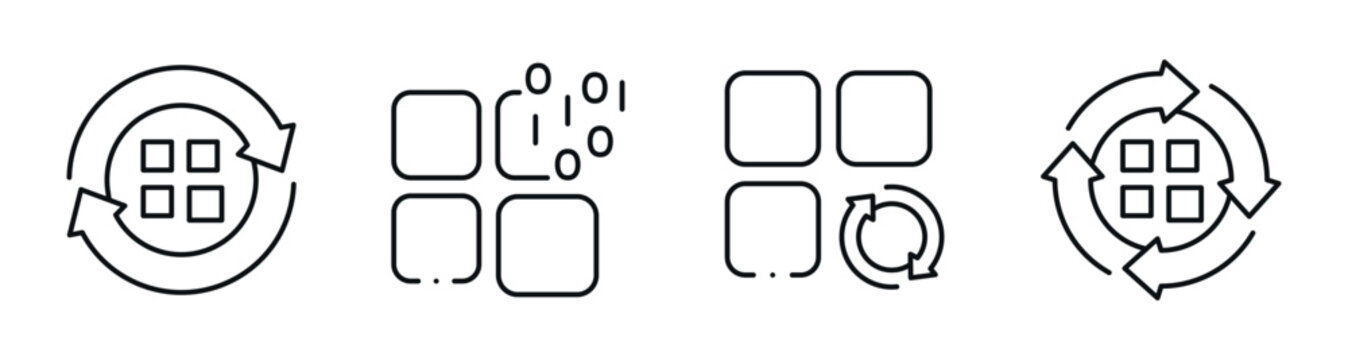 App grid icons syncing and refreshing on white interface. Editable stroke