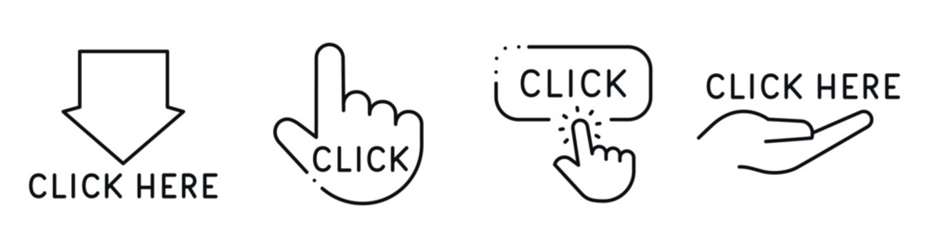 Click cursor icons indicating user interaction on white background. Editable stroke