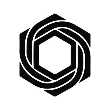 Black Hexagonal Vortex Icon - Geometric Spiral Hexagon Logo for Camera or Tech