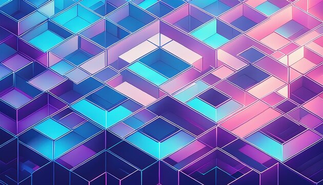 abstract geometric cube lattice in vibrant isometric 3d design a colorful pattern of blue purple and cyan cubes