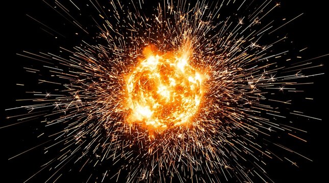 Bright firework explosion with intense sparks lighting up dark night sky