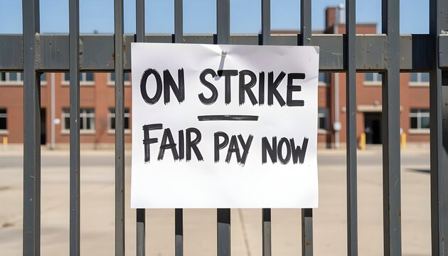 worker strike protest sign demanding fair pay and labor rights