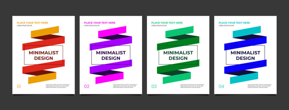 Minimalist Social Media Carousel Template with Colorful 3D Ribbon Graphics, Editable AI file