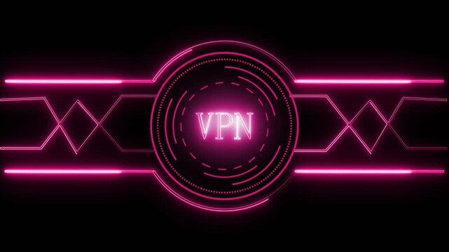 Vpn logo animation with pink neon. Vpn logo digital network security. Vpn logo cybersecurity technology graphic on black background for privacy.