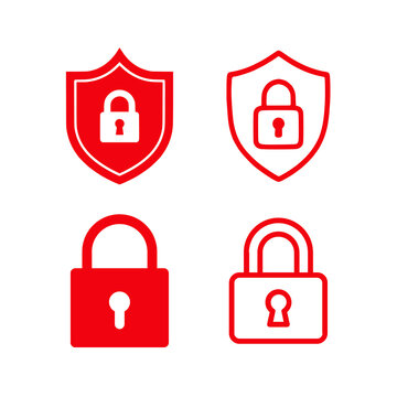Security icons with locks and shields isolated on transparent background