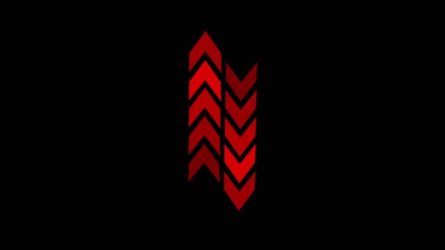Arrow icon animation pointing up and down. Arrow icon red digital direction. Arrow icon technology navigation graphic on black background for apps.