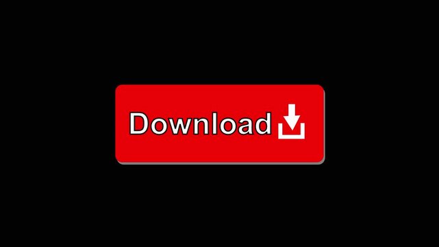 Download button animation with red color. Download button digital interface text. Download button technology graphic on black background for web.