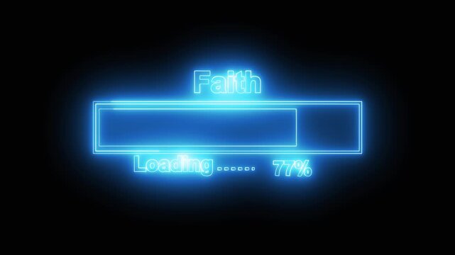 Loading bar animation with blue neon. Loading bar seventy seven percent complete. Loading bar digital interface graphic on black background for status.