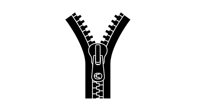 Black zipper graphic with silver teeth and slider