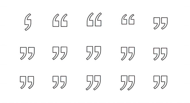 A grid of white outline quotation mark symbols arranged in three rows against a solid black background