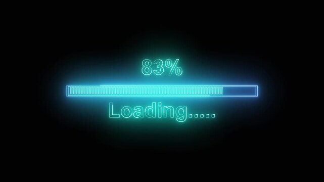 Loading bar animation with cyan neon. Loading bar forty nine percent progress. Loading bar digital interface graphic on black background for status.