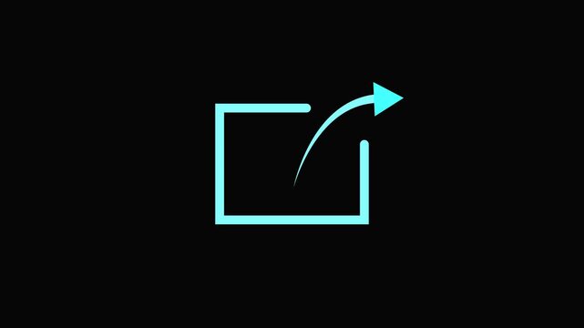 Arrow icon animation with cyan color. Arrow icon digital exit and export. Arrow icon technology interface graphic on black background for software.