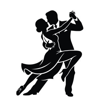 A graceful silhouette of a couple dancing tango .eps