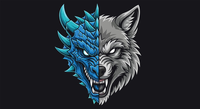 Split Face Dragon Wolf Hybrid Creature Illustration 1.