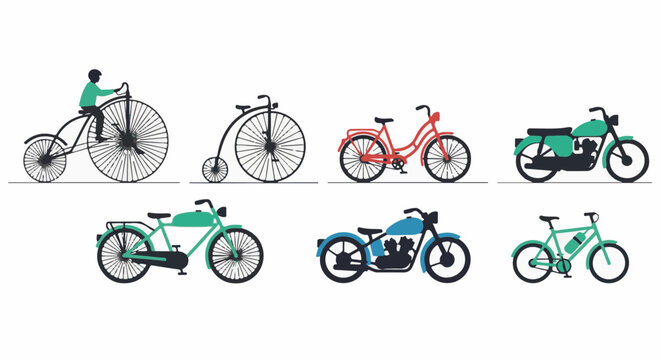 Diverse collection of vintage and modern bicycles and motorcycles