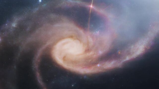 Bright spiral galaxy with luminous core and colorful swirling arms, symbolizing cosmic grandeur, deep space beauty, and universal complexity.