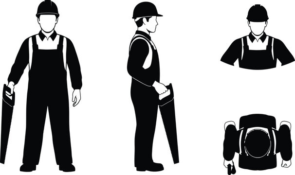 Worker silhouette illustration collection with different industrial action poses