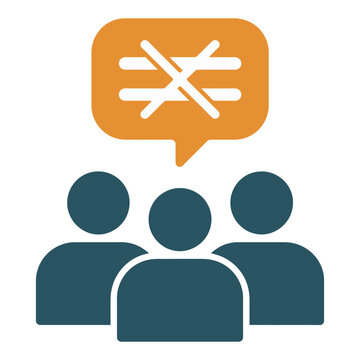 Flat design people talking, no talking sign speech bubble, business communication restriction concept, corporate discussion ban symbol, isolated vector illustration.