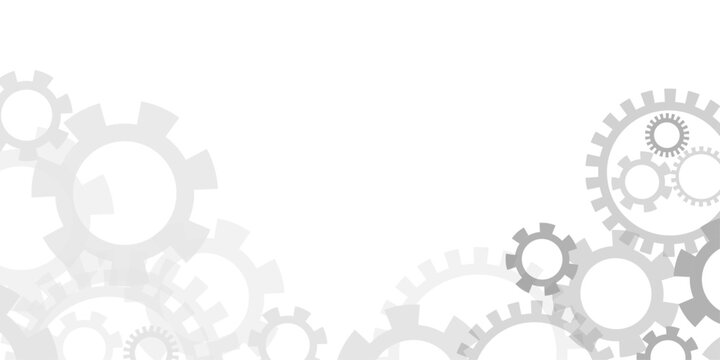 Interlocking gears arrangement on white background with transparent mechanism machine technology