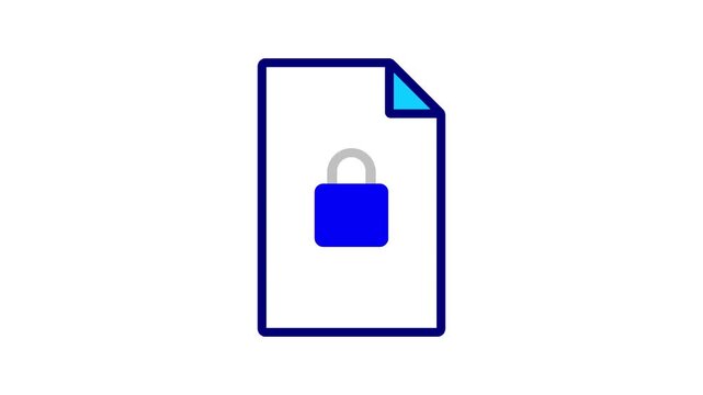 Animated secure document icon with lock symbol representing data protection, privacy, and file security. Ideal for cybersecurity systems, document management, and secure information storage. 