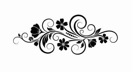 Fototapeta premium Elegant black floral scrollwork with blossoms and swirling vines