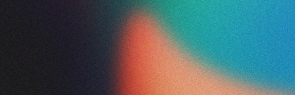 Abstract gradient of dark blue to orange and teal with noise effect.