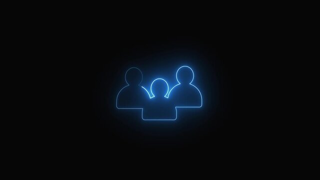 People icon animation with blue neon. People icon digital social group symbol. People icon communication technology graphic on black background.