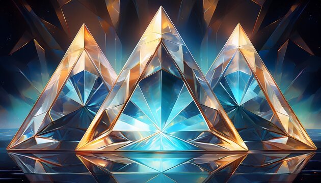 geometric triangles inside quartz crystal matrix light reflecting on facets sparkling crystalline textures