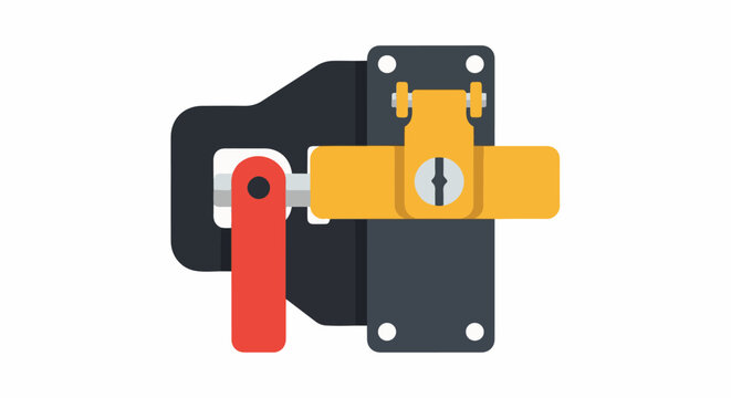Detailed vector illustration of a container twist lock mechanism with red handle