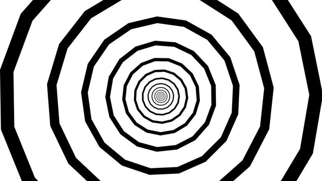 Infinite loop Hypnotic Black circle tunnel animation on white background