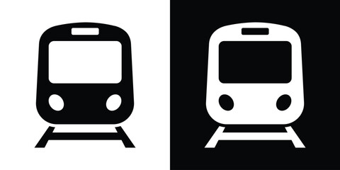 Clean front-view vector icon of a locomotive on tracks, perfect for representing railway systems, subway transport, and metro travel. © bibin