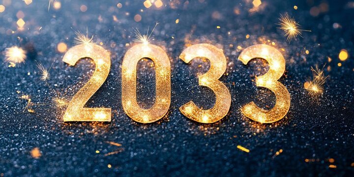 Radiant New Year 2033 Celebration with Glittering Night Sky and Sparkling Golden Numbers Shimmering