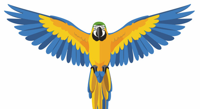 Colorful parrot with wings spread wide, appearing to fly