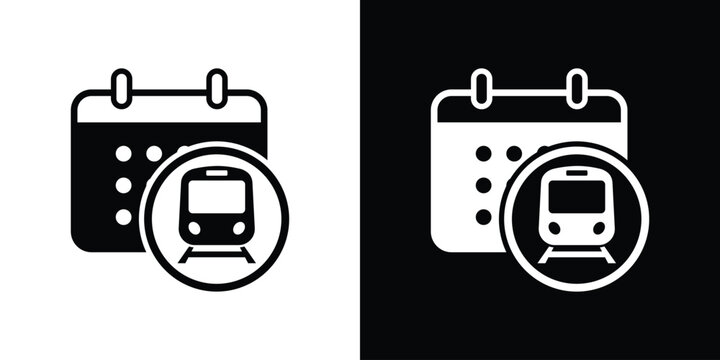 Minimalist icon featuring a calendar with a train symbol. Ideal for representing travel planning and transit schedules.