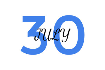 Obraz premium July 30 calendar with blue numbers on a white background