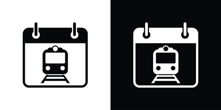 Clean icon of a train silhouette inside a calendar page. Suitable for holiday planning and rail travel scheduling apps.