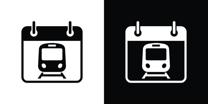 Clean icon of a train silhouette inside a calendar page. Suitable for holiday planning and rail travel scheduling apps.