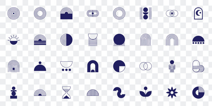Modern Abstract Geometric Vector Icon Set. Minimalist Bauhaus Style Shapes Collection for Branding and UI Design