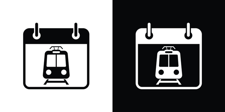 Clean icon of a train silhouette inside a calendar page. Suitable for holiday planning and rail travel scheduling apps.