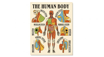 Obraz premium Diagram of the human body showing muscles and organs.