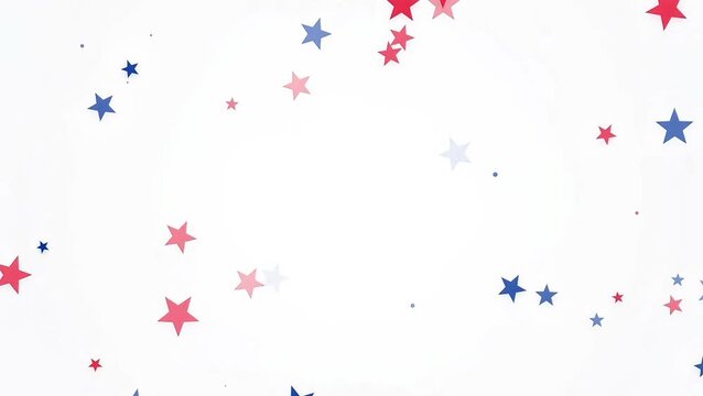 Patriotic red and blue stars motion background on white. Perfect for USA Independence Day, 4th of July, political campaigns, and celebratory events with central space for custom titles.