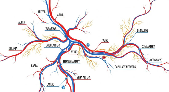 Diagram of the human circulatory system showing arteries and veins.